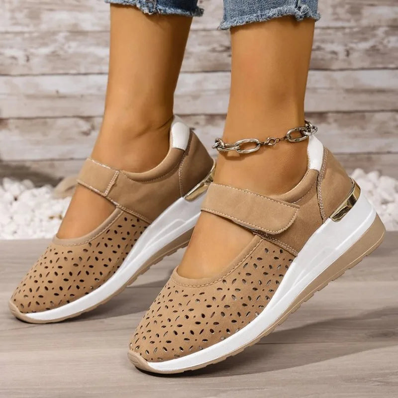 Spring Summer New Fashion Large Size Thick Bottom Sneakers for Women Casual Hollow Out Wedges Heel Single Sports Shoes