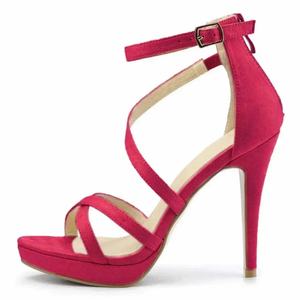 Women Sandals Summer Sexy Pumps 11cm Velvet Open Toe Ankle Strap Stiletto Strappy High Heels Nightclub Party Wedding Dress Shoes