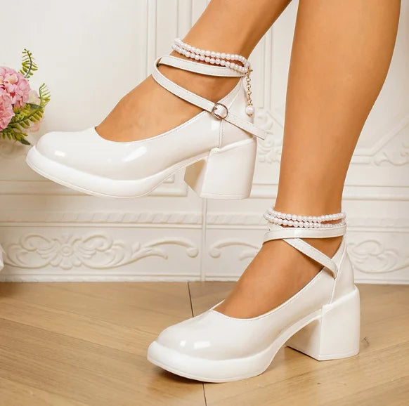 New Women Pumps Shoes Fashion Cross Strap Ladies Shallow Dress Mary Jane Shoes Female Elegant High Heel Footwear Platform Heels