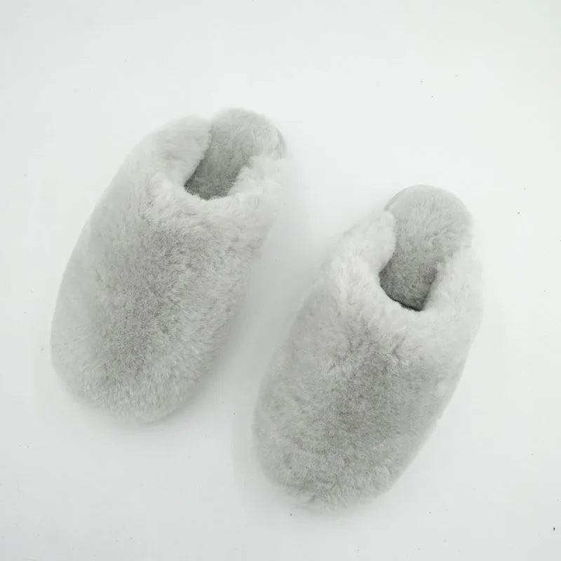 100% Real Wool Natural Fur Home Slippers Indoor Winter Slippers Fur Slippers Lady Home Shoes Women Casual Keep Warm House Shoes