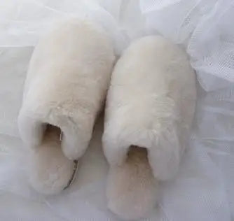 100% Real Wool Natural Fur Home Slippers Indoor Winter Slippers Fur Slippers Lady Home Shoes Women Casual Keep Warm House Shoes