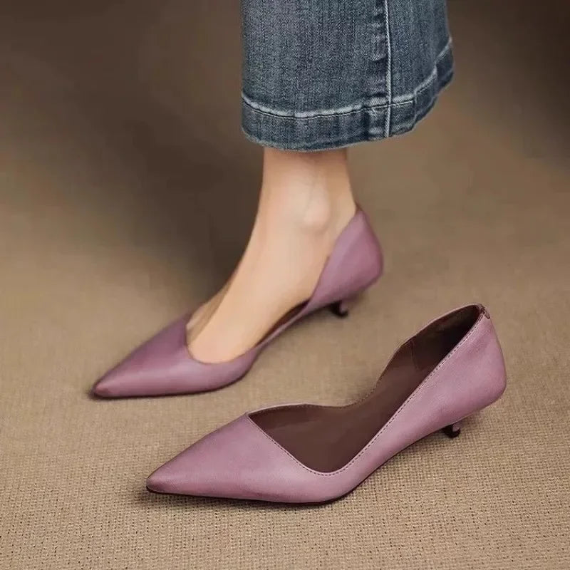 Women's Pointed Toe Stiletto Heels Fashion Versatile Sexy Light Mouth Side Air Heel Single Shoes