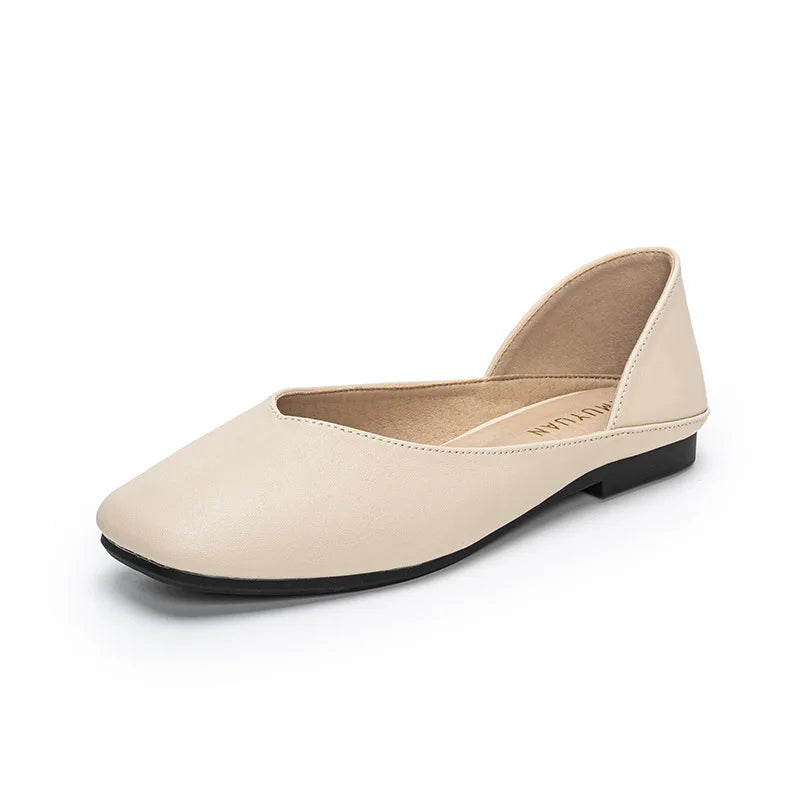 Square toe leather patchwork flat shoes woman slip on lazy shoes shallow mouth cozy mocasines women working shoes