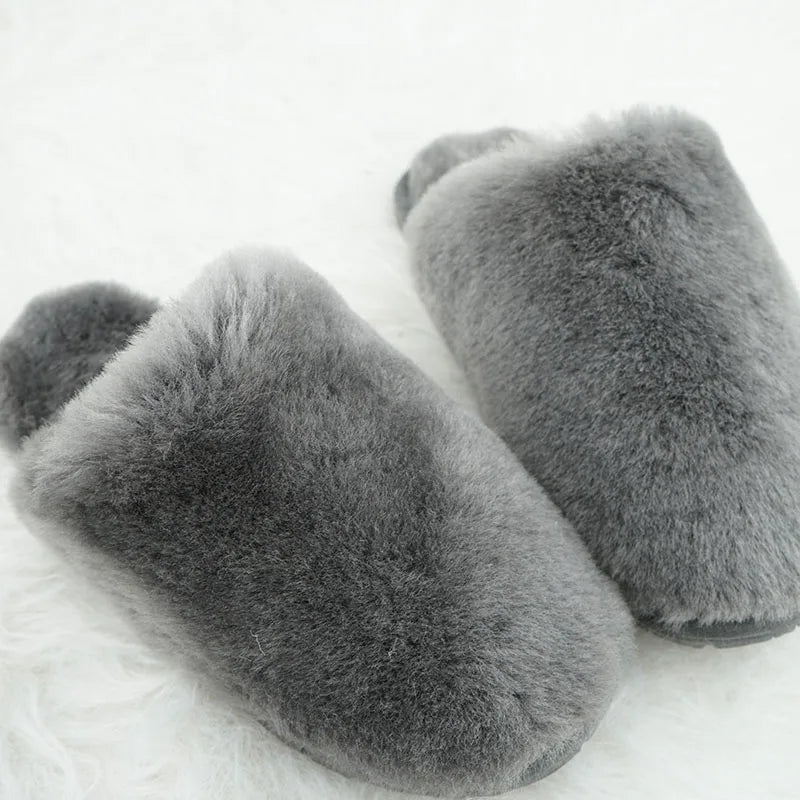 100% Real Wool Natural Fur Home Slippers Indoor Winter Slippers Fur Slippers Lady Home Shoes Women Casual Keep Warm House Shoes