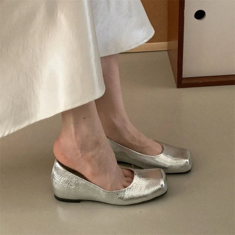 Inside Heightened Four Seasons Single Shoes Women's Square Toe Shallow Mouth Slip-on Soft Sole Comfortable Low Heel Shoes