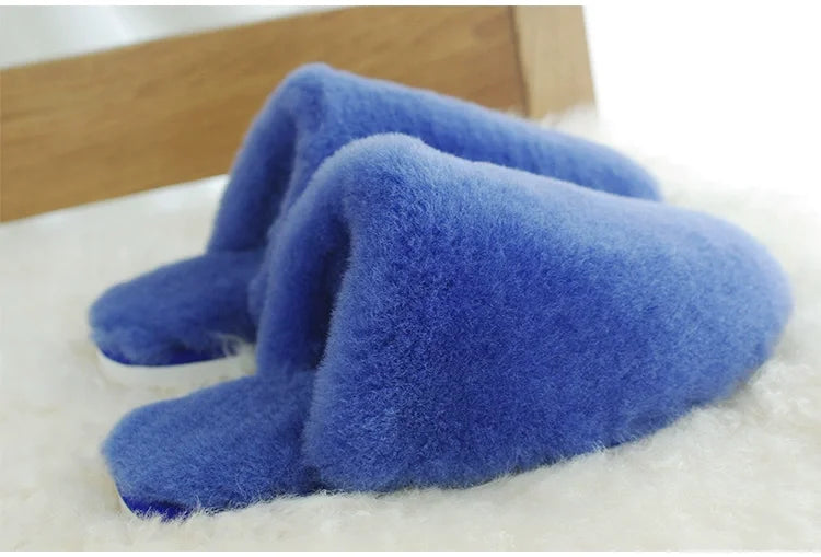 100% Real Wool Natural Fur Home Slippers Indoor Winter Slippers Fur Slippers Lady Home Shoes Women Casual Keep Warm House Shoes