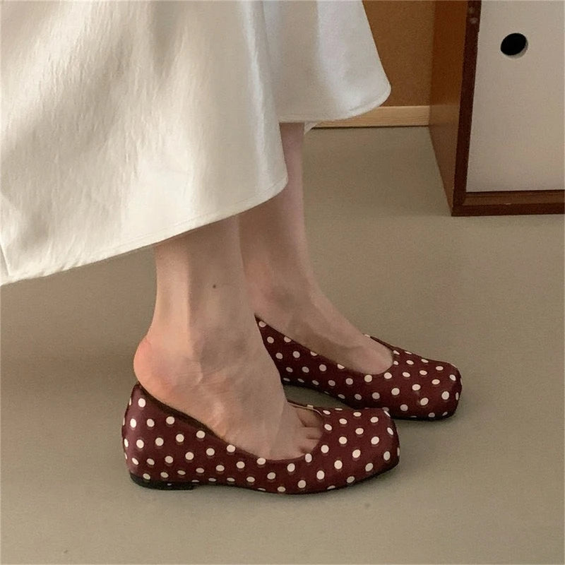 Inside Heightened Four Seasons Single Shoes Women's Square Toe Shallow Mouth Slip-on Soft Sole Comfortable Low Heel Shoes
