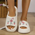 Flamingo Platform Women's Slippers House Hemp Spring Summer Designer Woman Shoes Indoor Slides Soft Thick Sole Non-Slip Floor