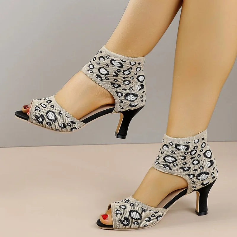 Summer New Peep Toe High Heel Sandals, Knitted Block Heel Women Shoes, Elegant Versatile Slimming Office Casual Dress Pumps