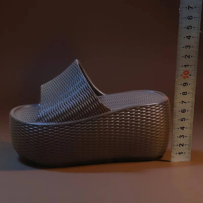 New Textured Weave Platform Slides Women's Thick Sole Wedge Slippers Comfy Open Toe Non Slip Beach Shoes Summer Outdoor Sliper