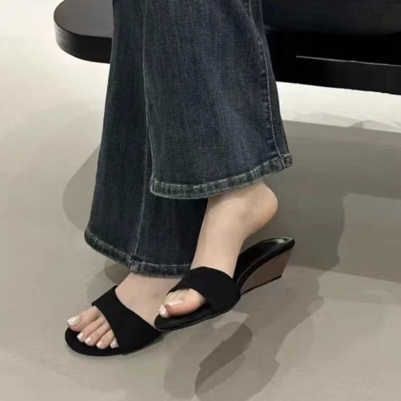 Vintage Summer Leopard Print Women Slippers Fashion Open Toe Wedges Heel Slide Ladies Casual Beach Dress Gladiator Sandalias