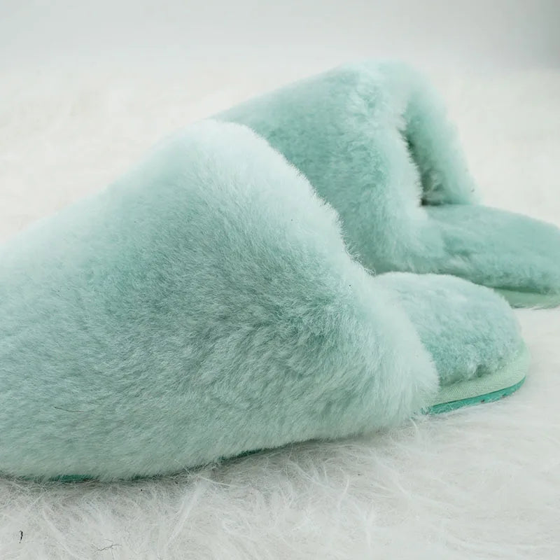 100% Real Wool Natural Fur Home Slippers Indoor Winter Slippers Fur Slippers Lady Home Shoes Women Casual Keep Warm House Shoes