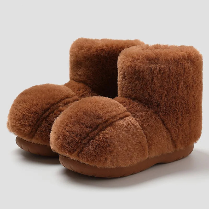 Lovely Cat Claws Indoor Boots for Women Winter Warm High Top Cotton Slippers Ladies Fluffy Home Anti Slip Fur Flat Shoes Slide