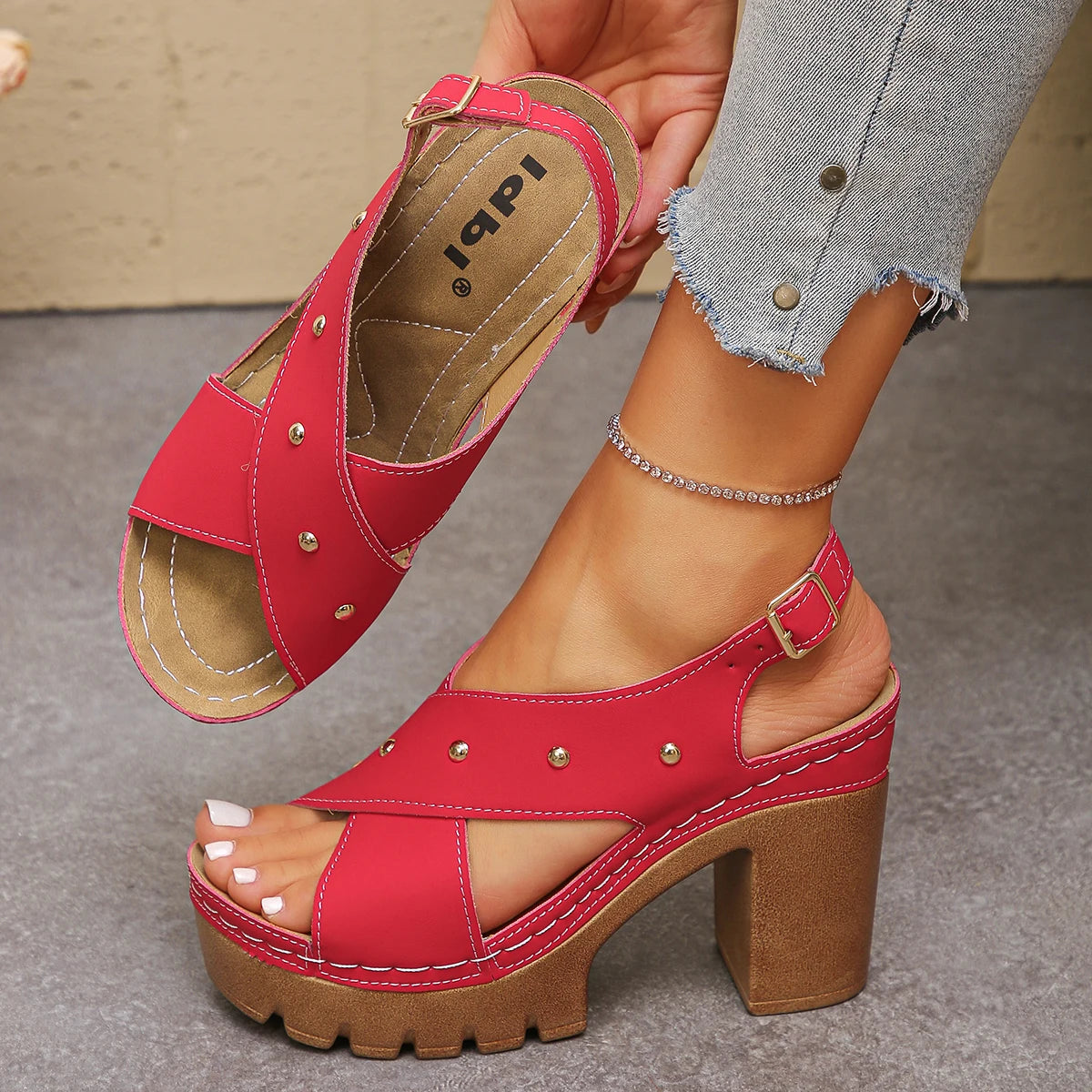 Vintage Super High Heel Cross Strap Gladiator Sandals Women Summer 2026 Metal Rivet Designer Ankle Strap Sandals Woman's Shoes