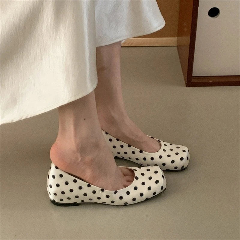 Inside Heightened Four Seasons Single Shoes Women's Square Toe Shallow Mouth Slip-on Soft Sole Comfortable Low Heel Shoes