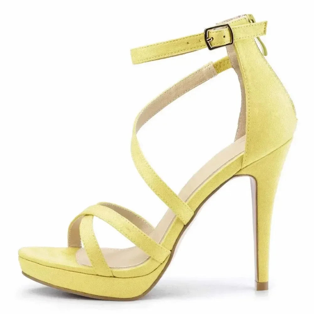 Women Sandals Summer Sexy Pumps 11cm Velvet Open Toe Ankle Strap Stiletto Strappy High Heels Nightclub Party Wedding Dress Shoes