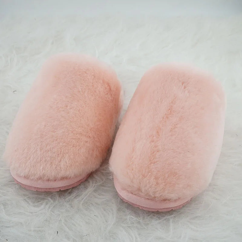 100% Real Wool Natural Fur Home Slippers Indoor Winter Slippers Fur Slippers Lady Home Shoes Women Casual Keep Warm House Shoes