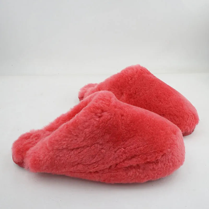 100% Real Wool Natural Fur Home Slippers Indoor Winter Slippers Fur Slippers Lady Home Shoes Women Casual Keep Warm House Shoes
