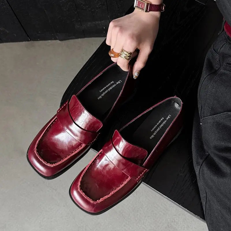 MORAZORA Genuine Leather Women Loafers Square Toe Square Low Heels Fashion Casual Daily Shoes Office Dress Ladies Shoes