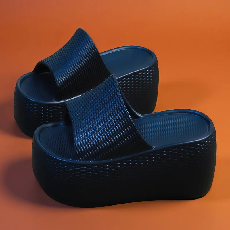 New Textured Weave Platform Slides Women's Thick Sole Wedge Slippers Comfy Open Toe Non Slip Beach Shoes Summer Outdoor Sliper