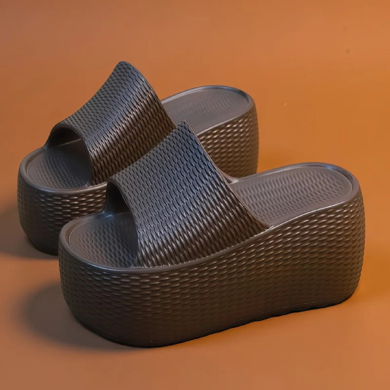 New Textured Weave Platform Slides Women's Thick Sole Wedge Slippers Comfy Open Toe Non Slip Beach Shoes Summer Outdoor Sliper