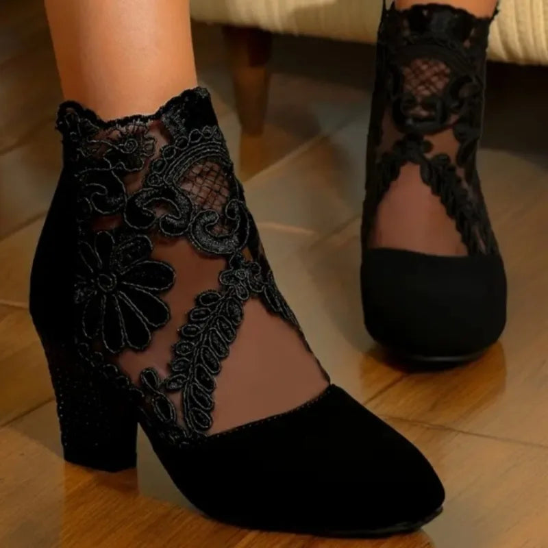 2025 New Women's Shoes Zipper Fashion   Flower Decoration Office Shoes  Pointed-toe Ankle Sandals Zapatos