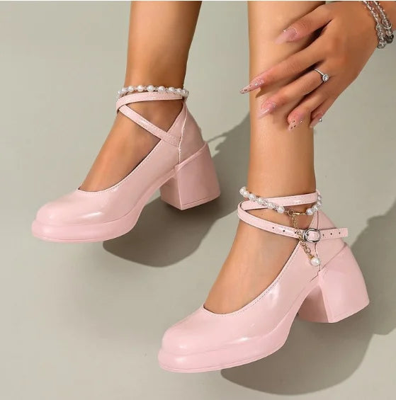 New Women Pumps Shoes Fashion Cross Strap Ladies Shallow Dress Mary Jane Shoes Female Elegant High Heel Footwear Platform Heels