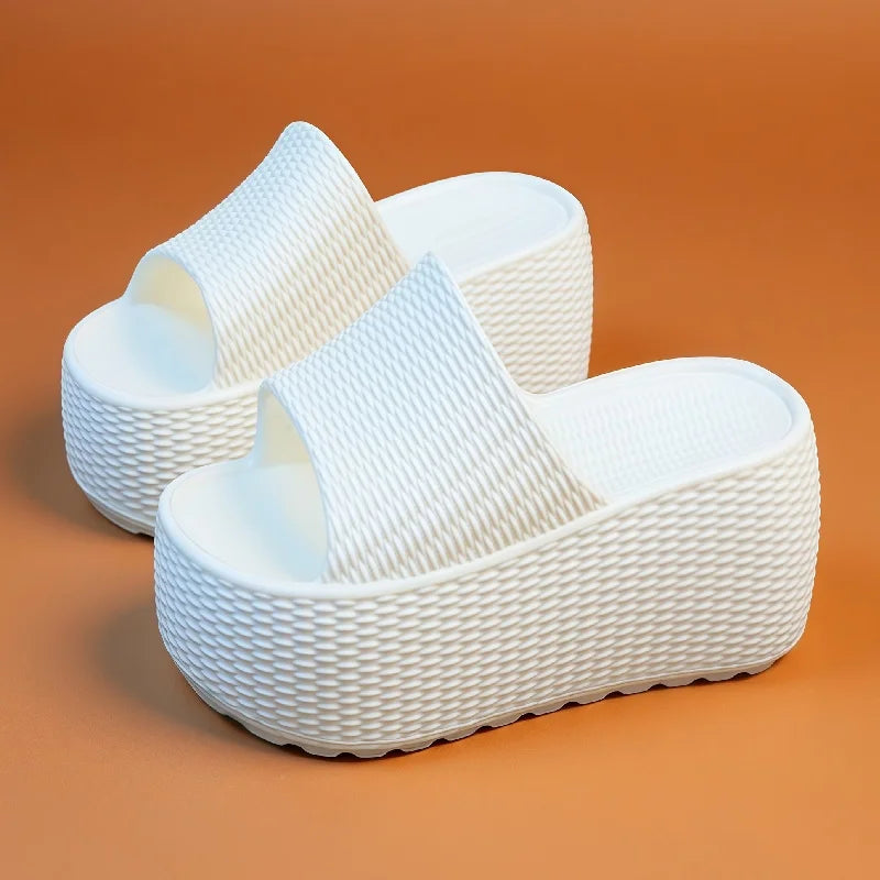 New Textured Weave Platform Slides Women's Thick Sole Wedge Slippers Comfy Open Toe Non Slip Beach Shoes Summer Outdoor Sliper