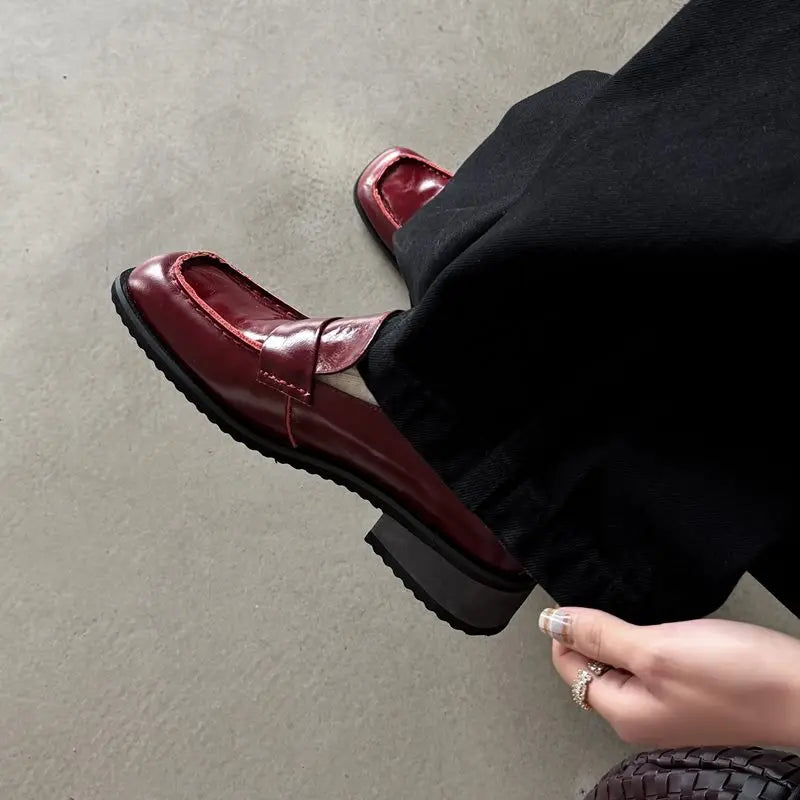 MORAZORA Genuine Leather Women Loafers Square Toe Square Low Heels Fashion Casual Daily Shoes Office Dress Ladies Shoes
