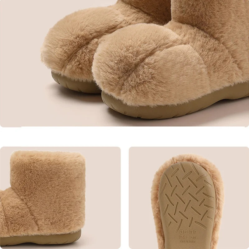 Lovely Cat Claws Indoor Boots for Women Winter Warm High Top Cotton Slippers Ladies Fluffy Home Anti Slip Fur Flat Shoes Slide