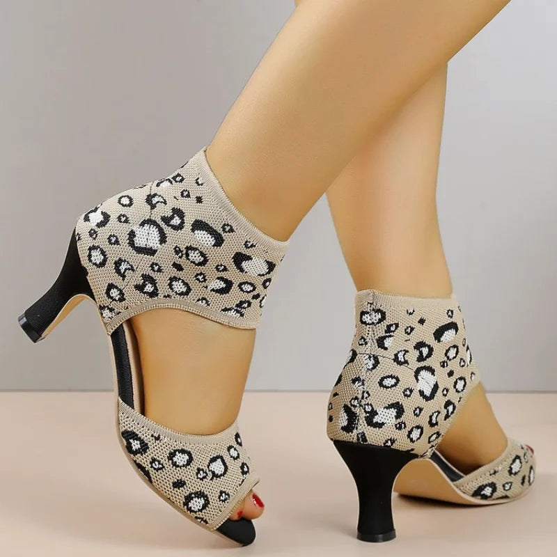 Summer New Peep Toe High Heel Sandals, Knitted Block Heel Women Shoes, Elegant Versatile Slimming Office Casual Dress Pumps