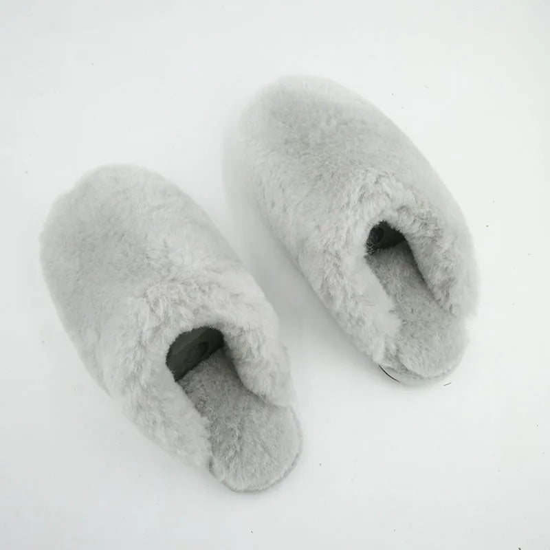 100% Real Wool Natural Fur Home Slippers Indoor Winter Slippers Fur Slippers Lady Home Shoes Women Casual Keep Warm House Shoes