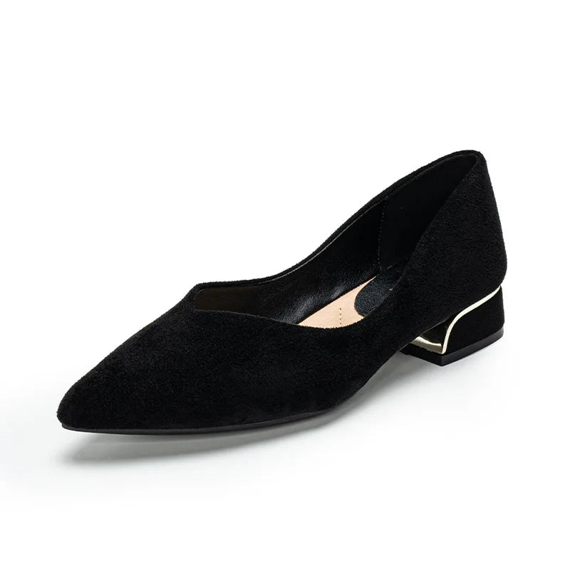 Women's Pointed Toe Simple Chunky Heel Suede Leather Shoes Plus Size Ladies Slip on Low Heel Dress Work Shoes