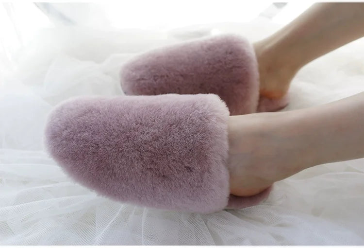 100% Real Wool Natural Fur Home Slippers Indoor Winter Slippers Fur Slippers Lady Home Shoes Women Casual Keep Warm House Shoes