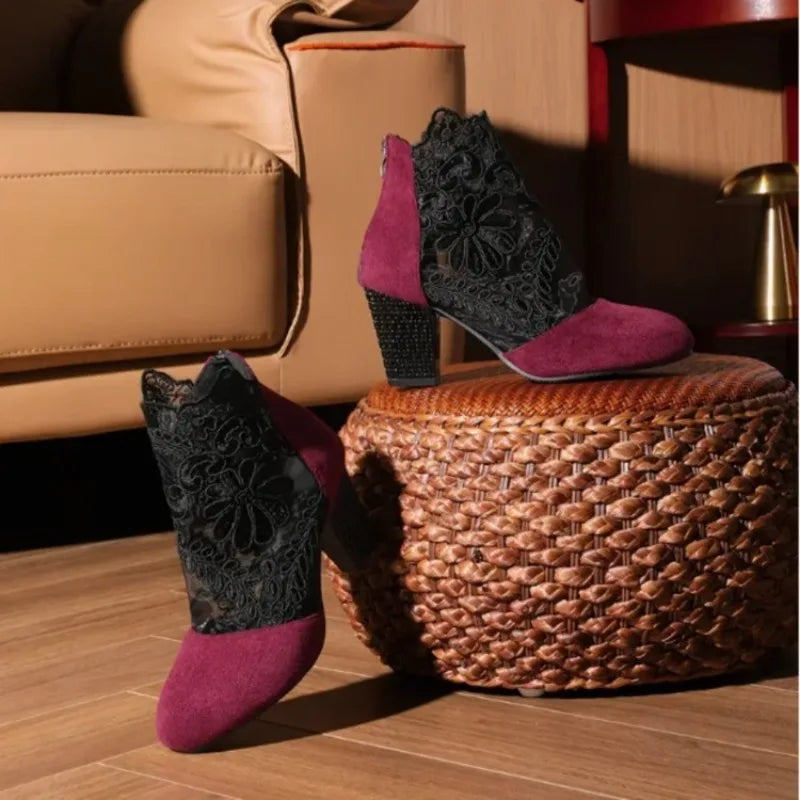 2025 New Women's Shoes Zipper Fashion   Flower Decoration Office Shoes  Pointed-toe Ankle Sandals Zapatos