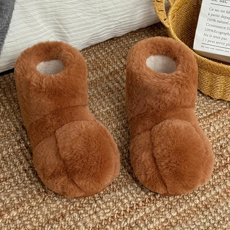 Lovely Cat Claws Indoor Boots for Women Winter Warm High Top Cotton Slippers Ladies Fluffy Home Anti Slip Fur Flat Shoes Slide