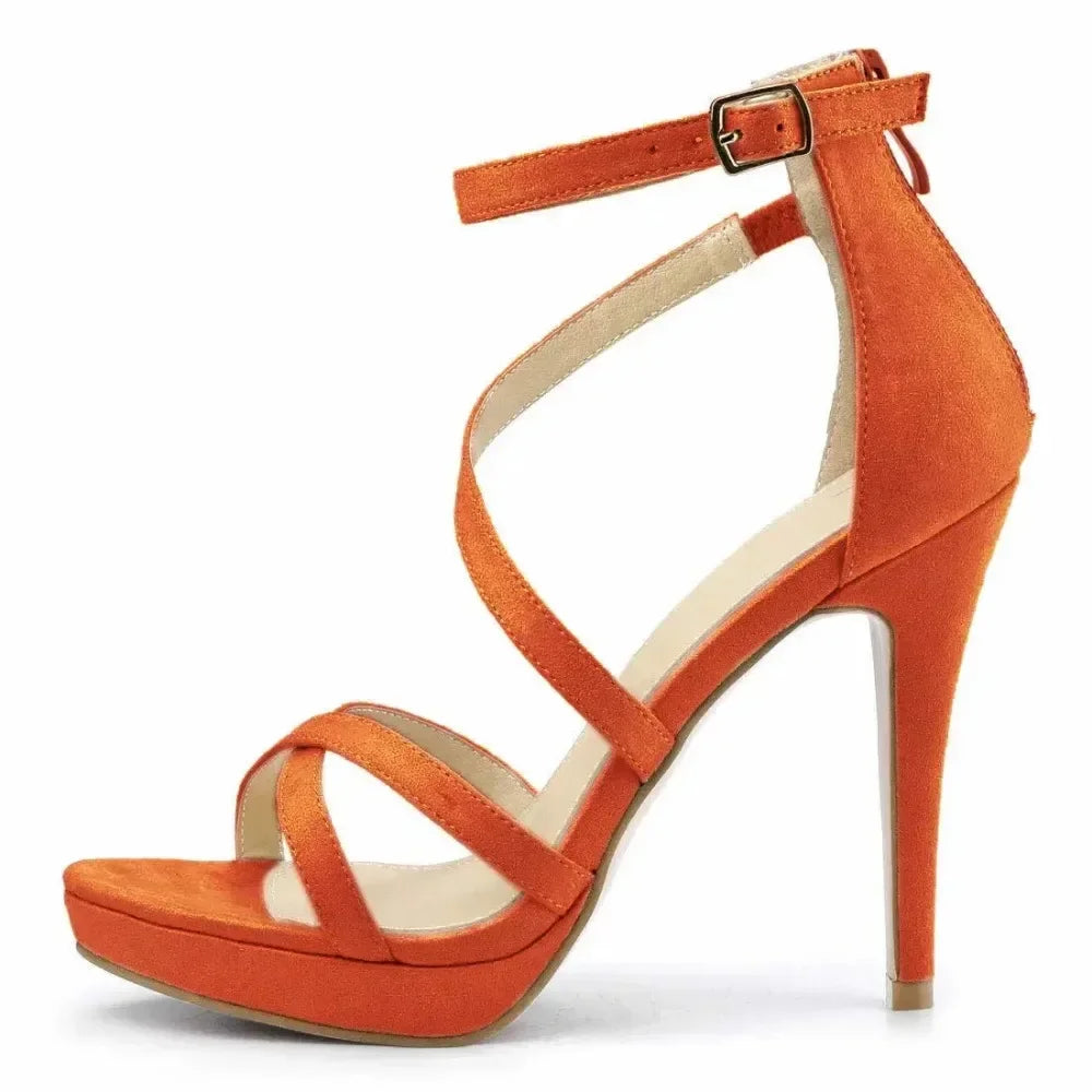 Women Sandals Summer Sexy Pumps 11cm Velvet Open Toe Ankle Strap Stiletto Strappy High Heels Nightclub Party Wedding Dress Shoes