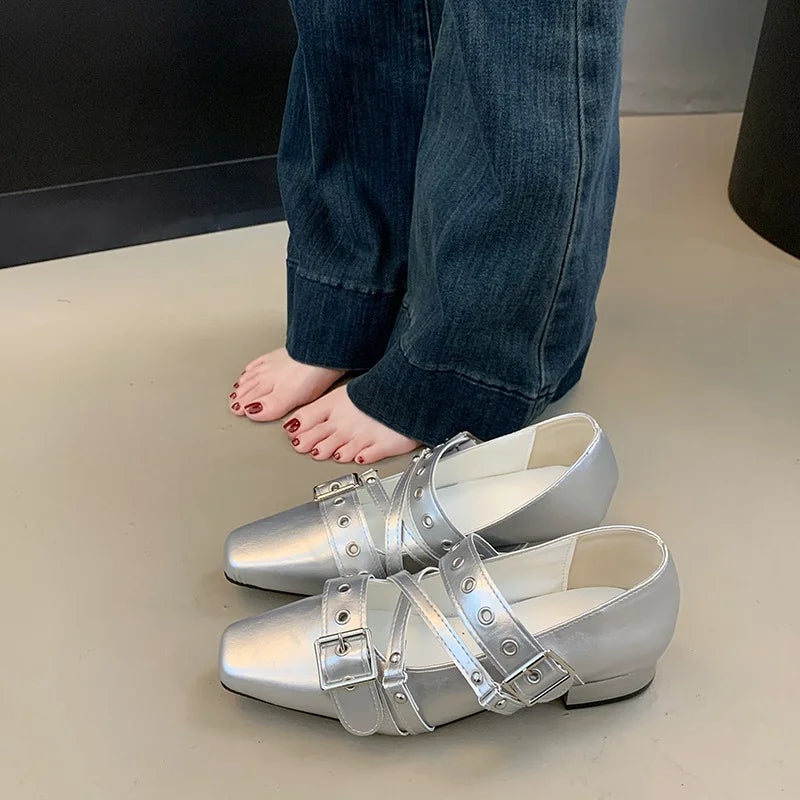 Female Buckle Strap Footwear Ballet Flats Fashion Women Dance Shoes Spring Round Toe Ladies Flats with Lolita Shoes