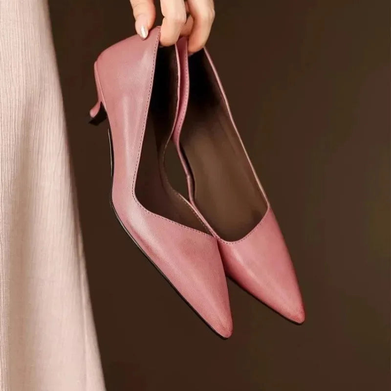Women's Pointed Toe Stiletto Heels Fashion Versatile Sexy Light Mouth Side Air Heel Single Shoes