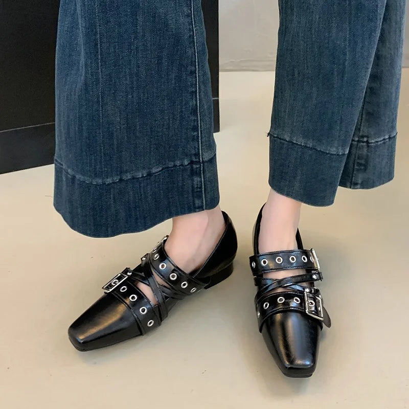 Female Buckle Strap Footwear Ballet Flats Fashion Women Dance Shoes Spring Round Toe Ladies Flats with Lolita Shoes